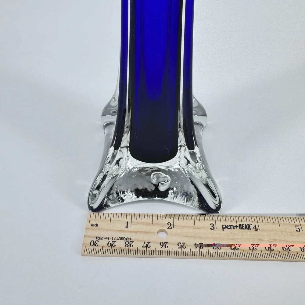 Vintage Snowflakes Cobalt Blue Art Glass Vase 20